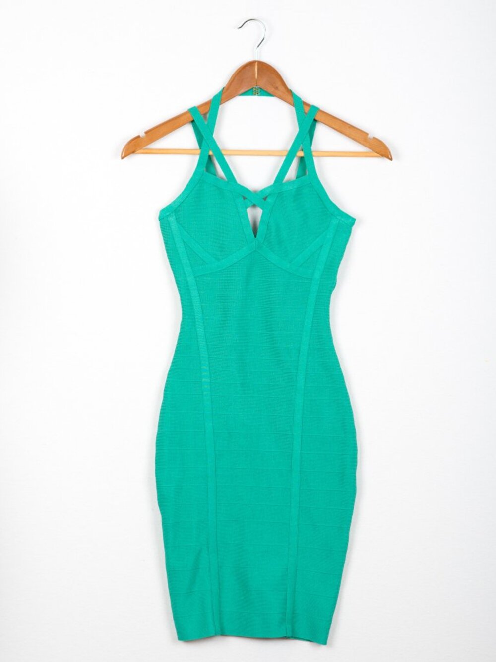 Marciano Green Bandage Bodycon Dress Cross Neck Halter Sz XS